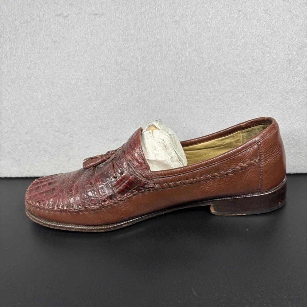 Brass Boot Alligator Tassel Loafers Men 13 M Brown Caiman Leather Dress Shoes